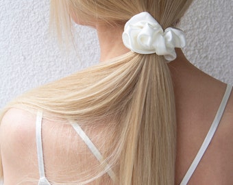 Pure Mulberry Silk Scrunchie elastic band Large size white colour  Luxury Gift