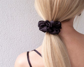 Reine Maulbeerseide Scrunchie elastisch Große Größe schwarze Farbe Luxusgeschenk