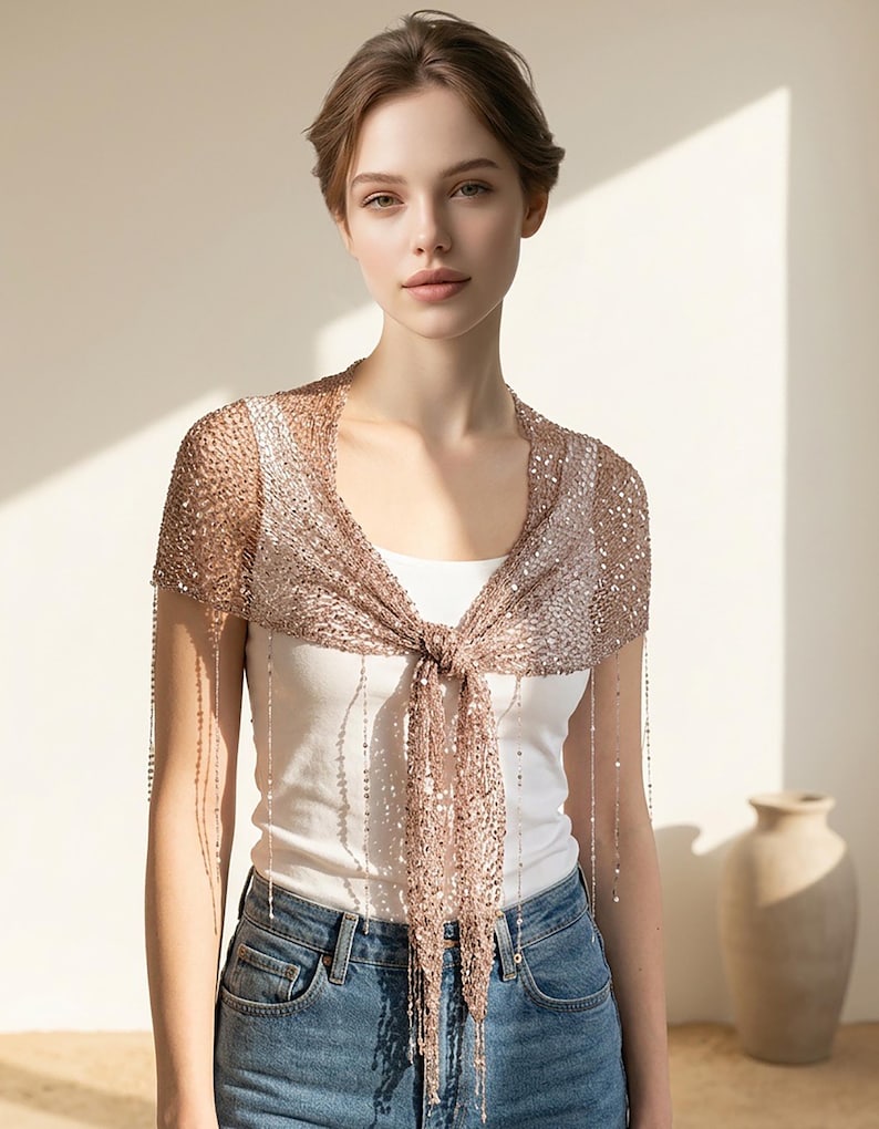. Sequin wedding wrap with subtle shimmer, perfect for bridal portraits, ceremonies and evening wear.