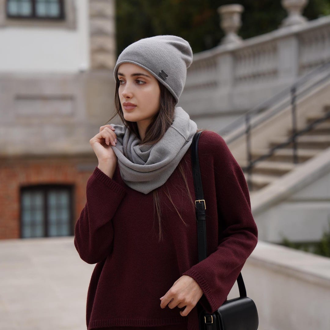 Grey Cashmere Beanie - Women