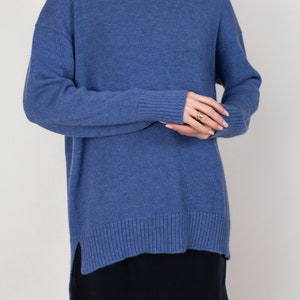 Blue cashmere knit sweater with side slits one size up image 7