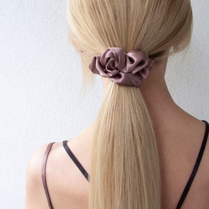 Pure Mulberry Silk Scrunchie elastic band Large size taupe colour  Luxury Gift