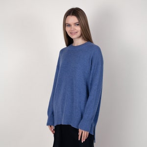 Blue cashmere knit sweater with side slits one size up image 5