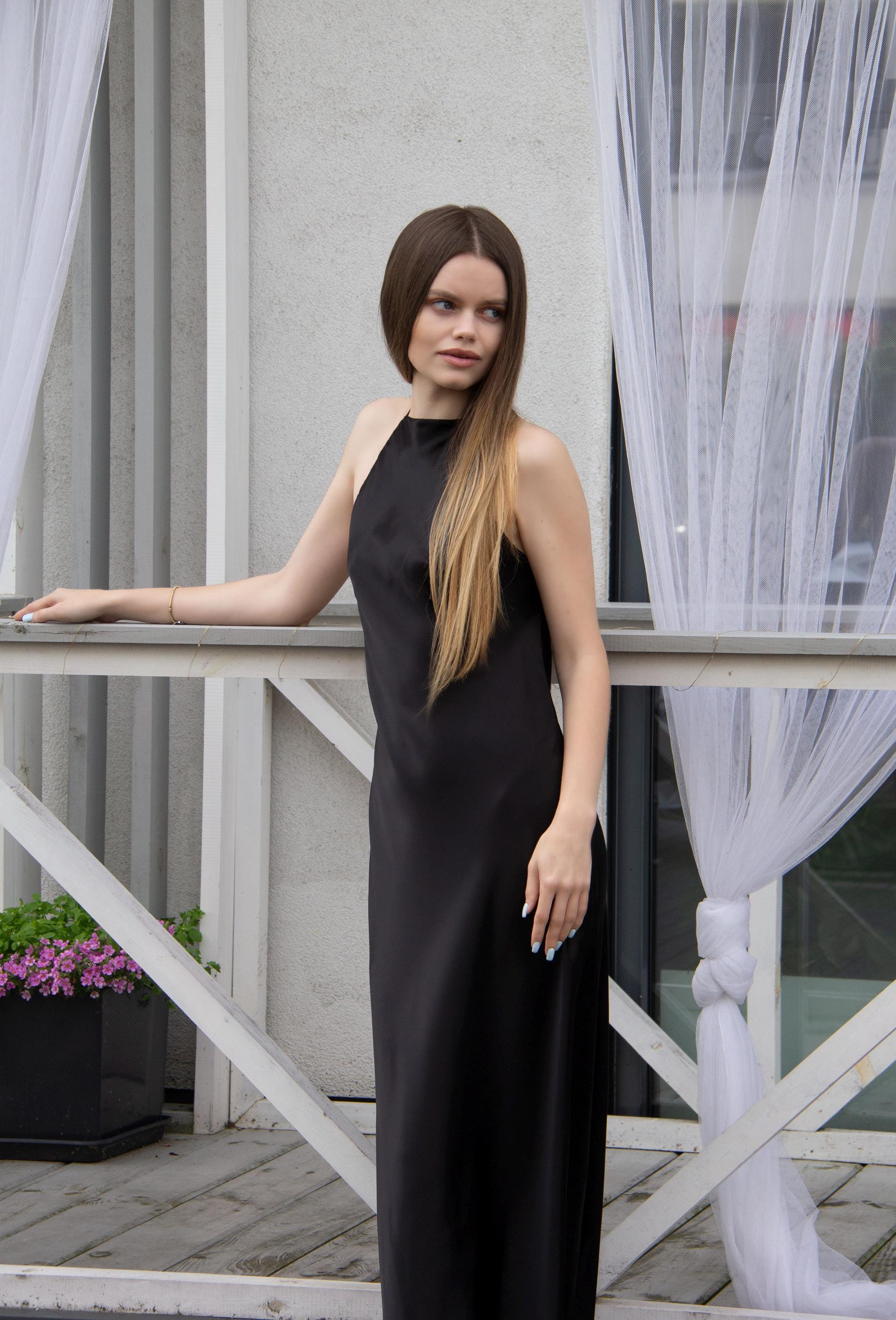 black silk halter dress Womens Six Stories Black Halter Neck Satin Bridesmaid Dress US 4