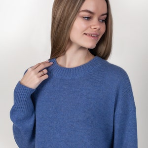 Blue cashmere knit sweater with side slits one size up image 9