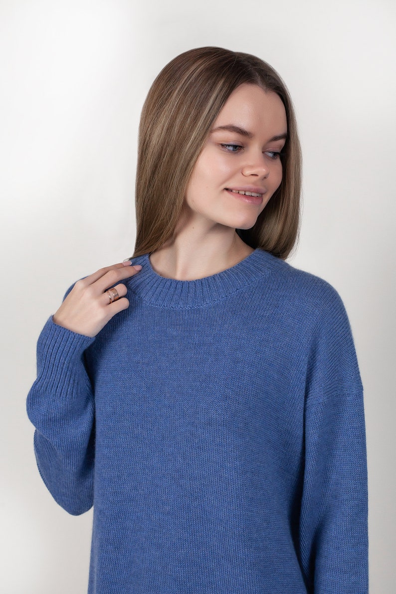 Blue cashmere knit sweater with side slits one size up image 9