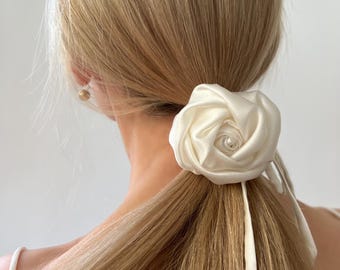 Handmade Italian Silk Rose: Bridal Hairpiece, Belt, Bracelet
