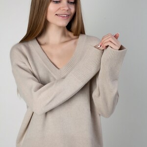 Jersey de cachemira beige para mujer, 100 % cachemira pura, talla única imagen 9