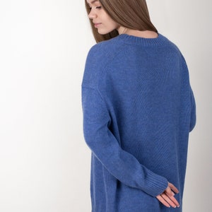 Blue cashmere knit sweater with side slits one size up image 8