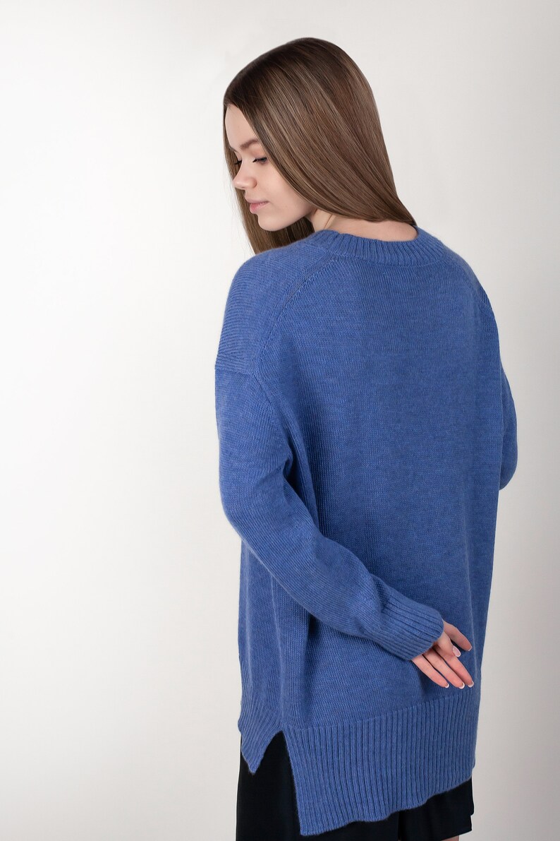 Blue cashmere knit sweater with side slits one size up image 8