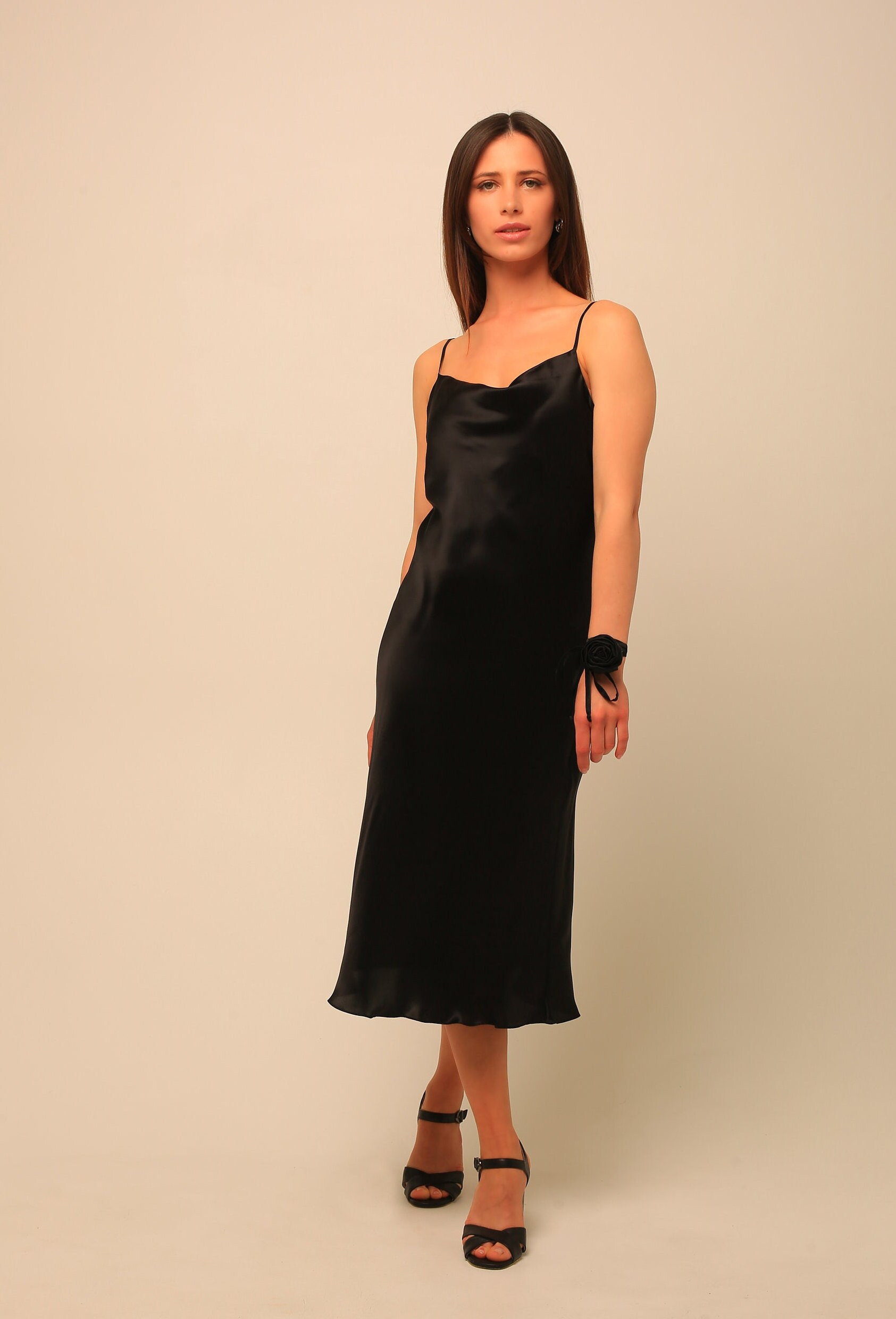 satin cowl neck slip dress Blue Satin Cowl Neck Backless Slip Midi Dress