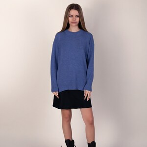 Blue cashmere knit sweater with side slits one size up image 2