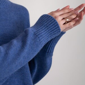 Blue cashmere knit sweater with side slits one size up image 6