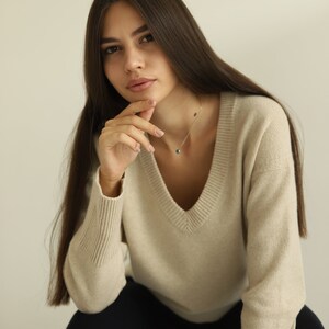 Jersey de cachemira beige para mujer, 100 % cachemira pura, talla única imagen 3