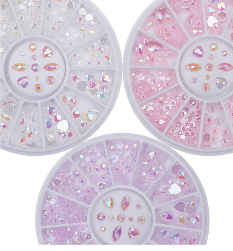 Box Opal Rhinestone AB Colorful Heart flat Bottom 3D Nail Etsy