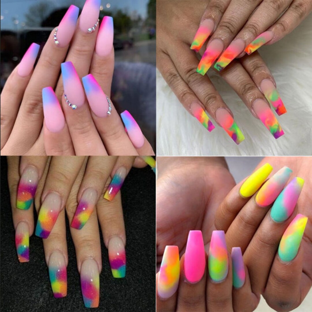 Set of 6 Nail Shinny Ombre Chrome Dust colorful - Etsy