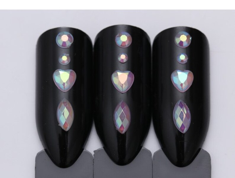 Box Opal Rhinestone AB Colorful Heart flat Bottom 3D Nail Etsy