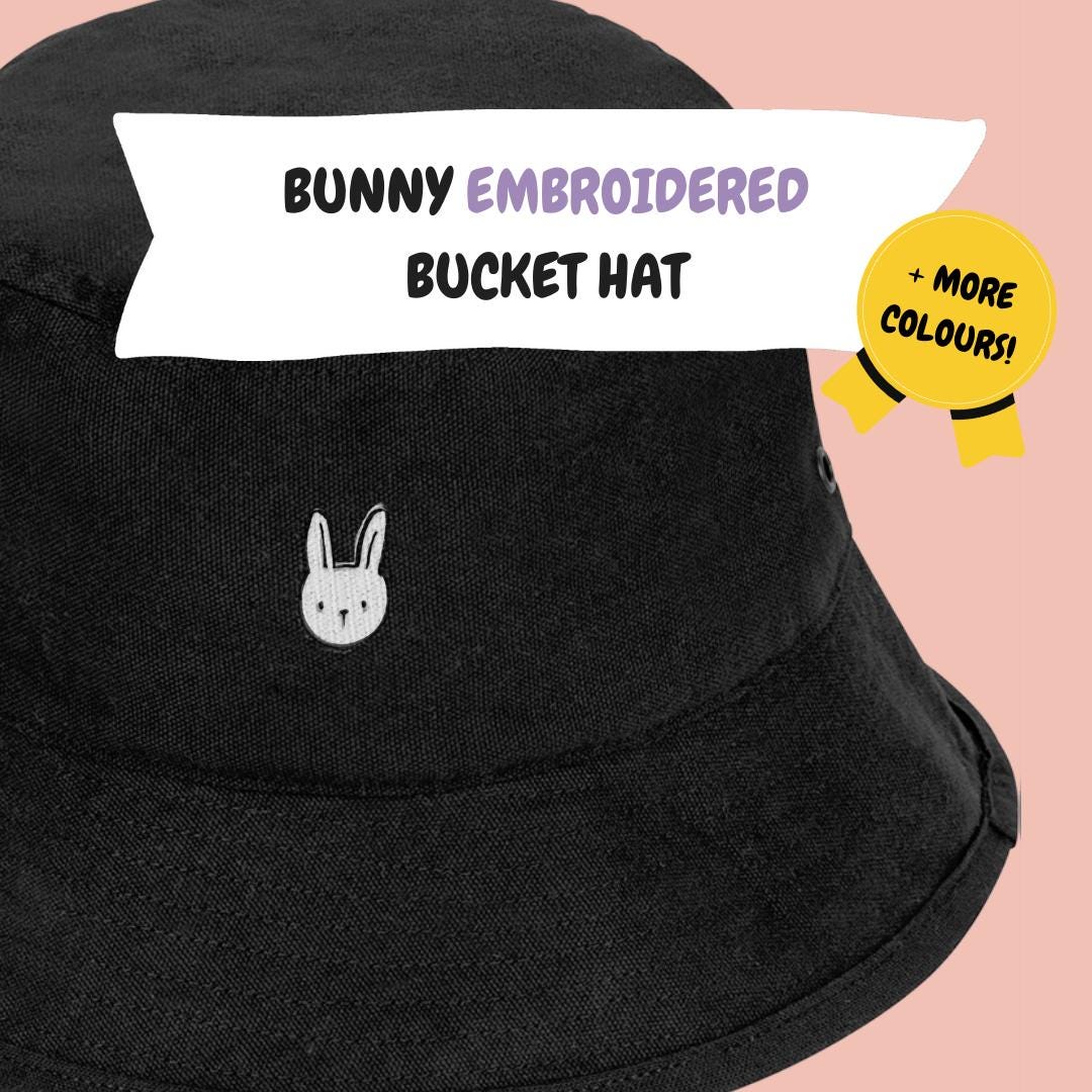 Embroidered Bunny Bucket Hat: Recycled Cotton, Minimalist  display picture 2