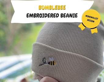 Embroidered Bumble Bee Beanie: Soft Acrylic Knit Headwear
