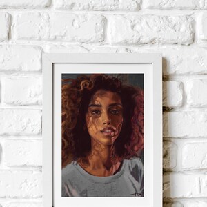 Painting of Pretty Curly Haired Woman/ Art, Wall Print/ A3/ A4/ A5/ A6/ Wall Hanging/ Art Gift/ Living, Bedroom Home Decor/ Art Decor
