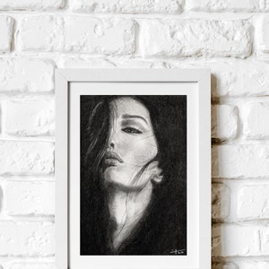 Traditionally drawn Charcoal Portrait Print, Home Decor