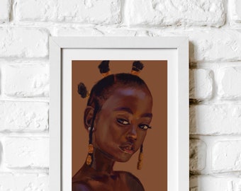 Young Black Girl Portrait Art Print, Home Decor,Hand Signed