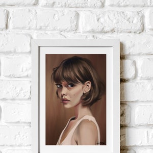 Portrait eines Brunette Mädchens mit blauen Augen / Wandbehang / Kunstdruck / A3 / A4 / A5 / A6 / Kunstgeschenk / Kunst dekor / Wohnzimmer Dekor / Schlafzimmer Kunst