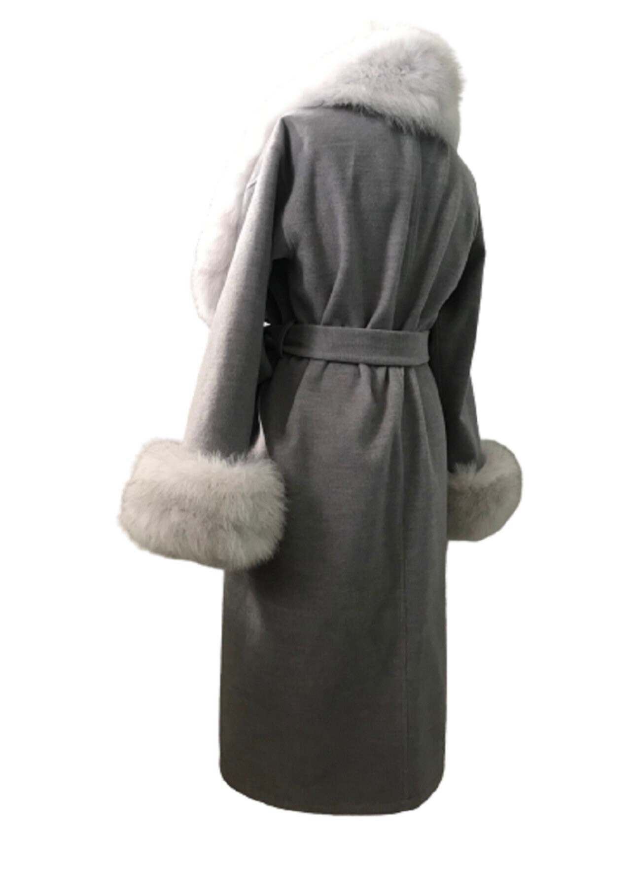 Women Gray Coat Long Cashmere and Trim Arctic Fox Fur Wrap Etsy