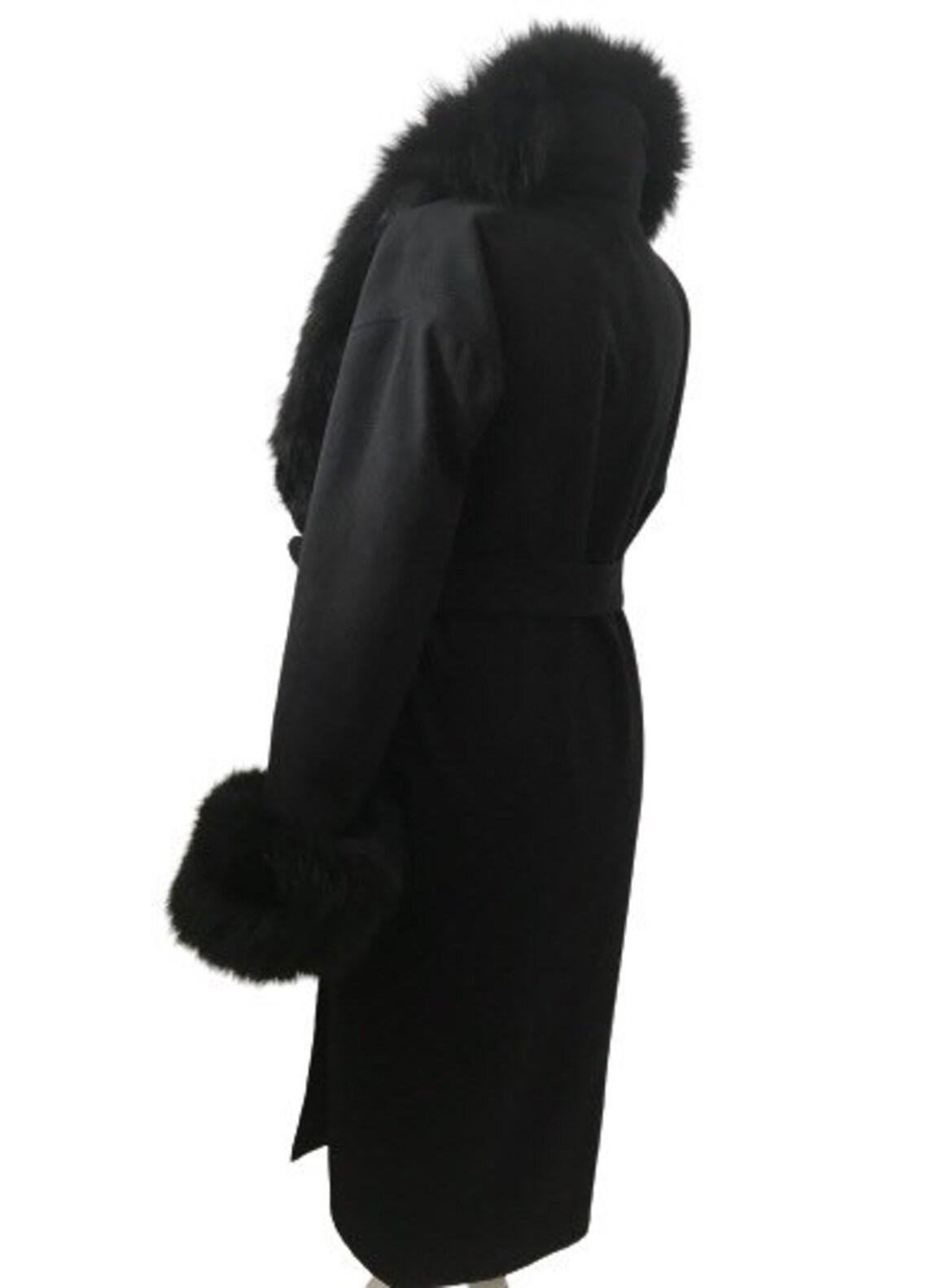 Women Black Coat Long Cashmere and Trim Arctic Fox Fur Wrap Etsy