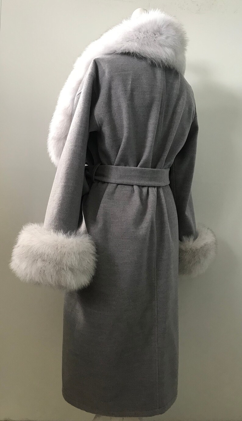 Women Gray Coat Long Cashmere and Trim Arctic Fox Fur Wrap Etsy