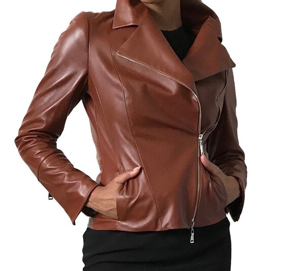 Women Orange Leather Biker Jacket Stand With Ukraine Etsy