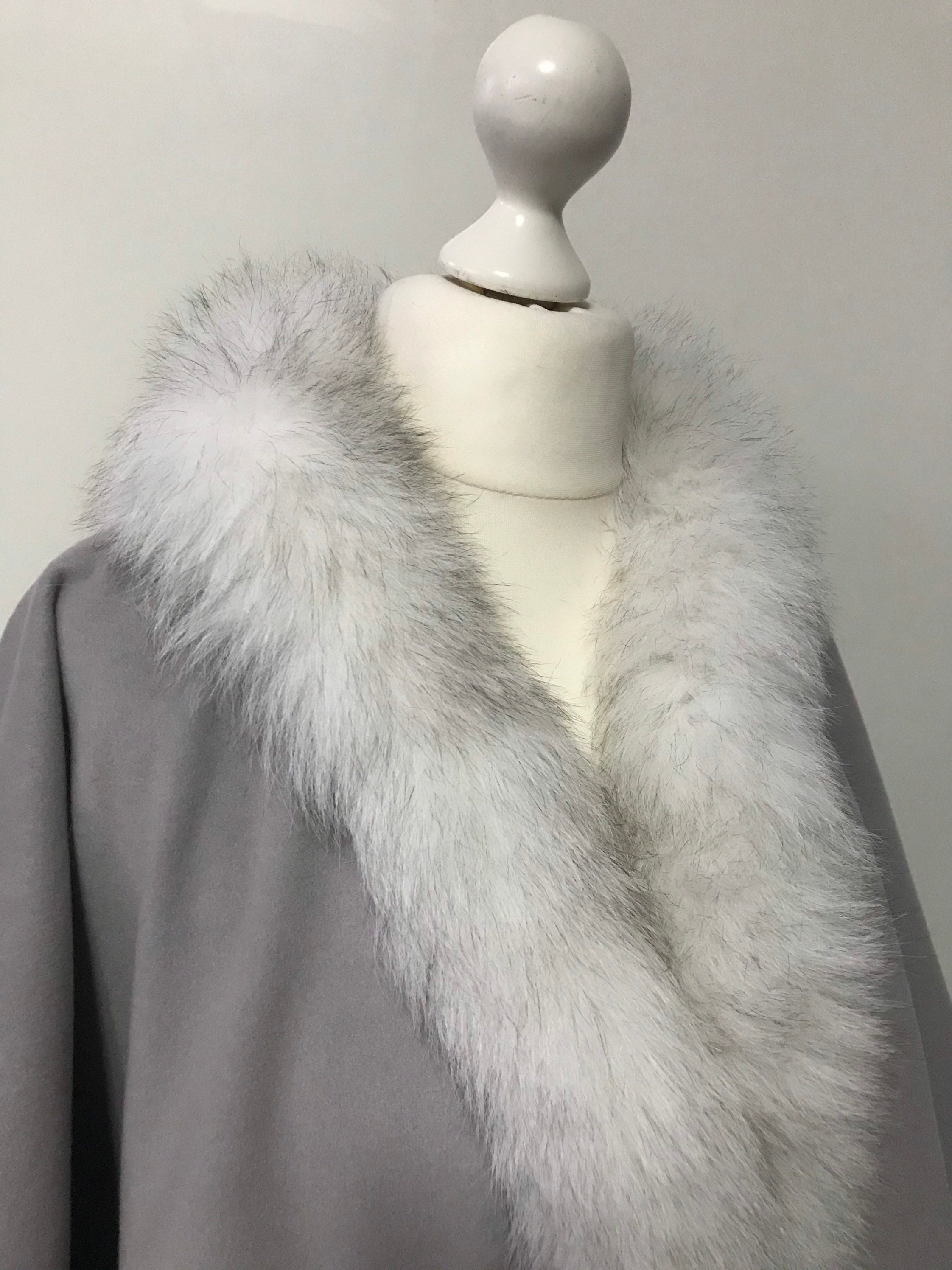 Women Gray Cape Cashmere and Trim Arctic Fox Fur - Etsy
