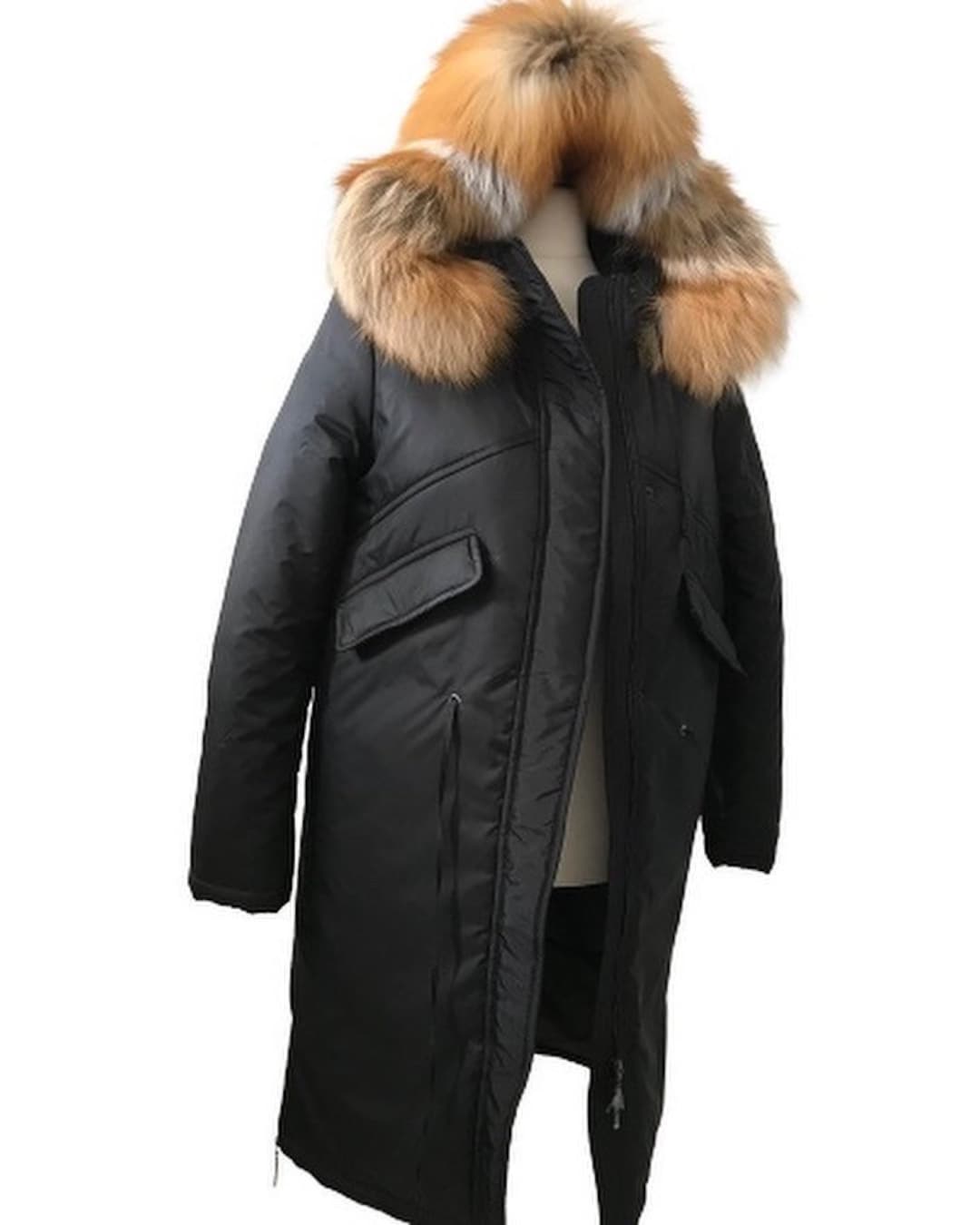 Coat Parka Womens Gold Fox Fur Black Winter Coat Women Coat - Etsy