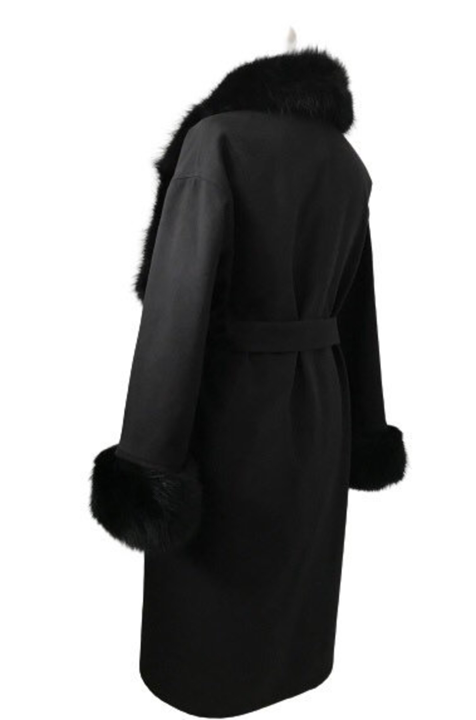 Women Black Coat Long Cashmere and Trim Fox Fur Wrap Elegant Etsy