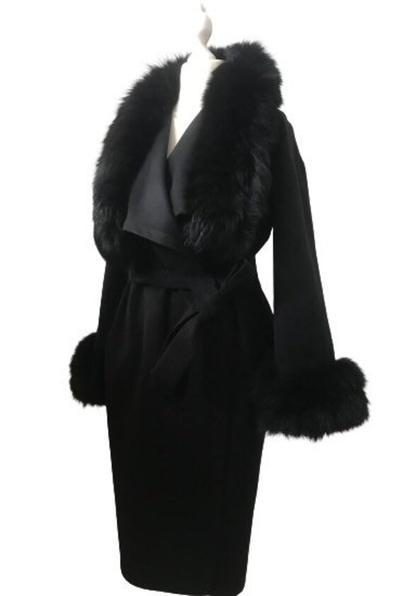 Women Black Coat Long Cashmere and Trim Arctic Fox Fur Wrap Etsy UK