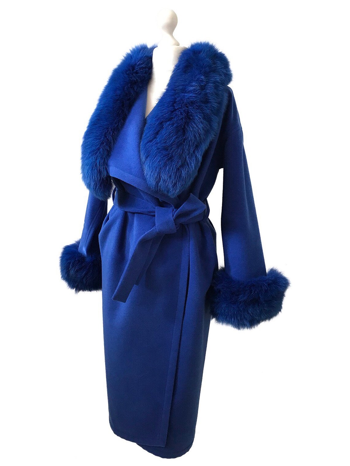 Women Royal Blue Coat Long Cashmere and Trim Arctic Fox Fur Etsy
