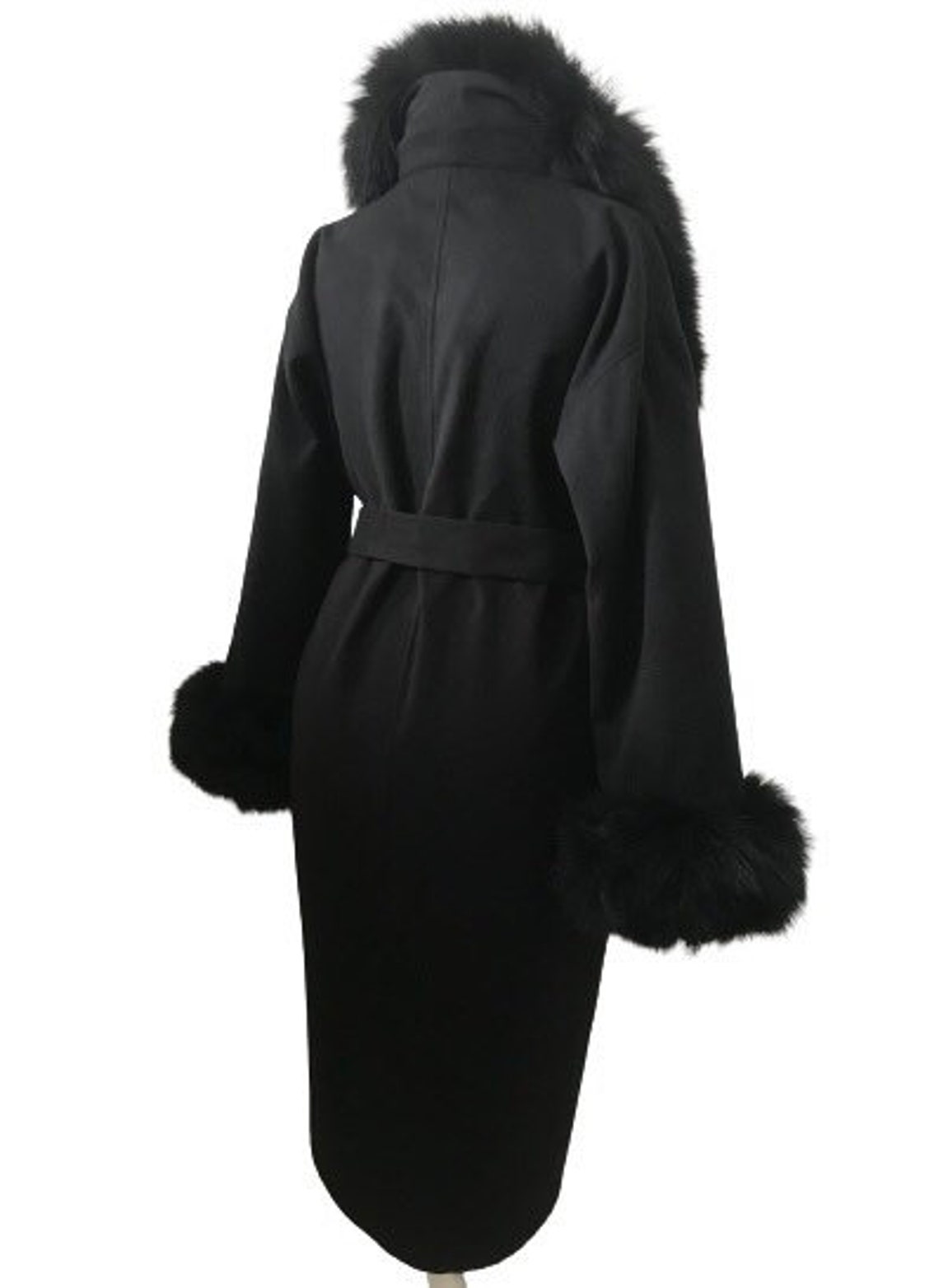 Women Black Coat Long Cashmere and Trim Arctic Fox Fur Wrap Etsy