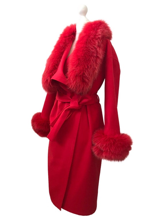 Women Red Coat Long Cashmere and Trim Arctic Fox Fur Wrap - Etsy