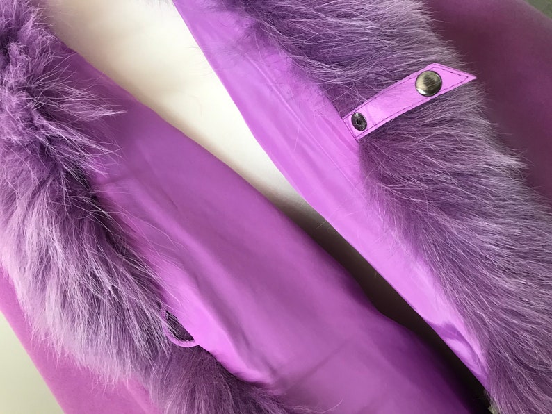 Women Fuchsia Cape long Cashmere and trim arctic fox fur