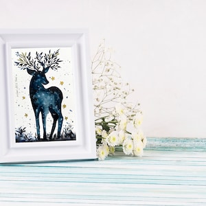 Original Aquarellmalerei, handgemalte Postkarte, Weihnachtsmanns Rentier, Weihnachten, Winterschnee, Ferienzeit, schönes Geschenk, Kunstdekor