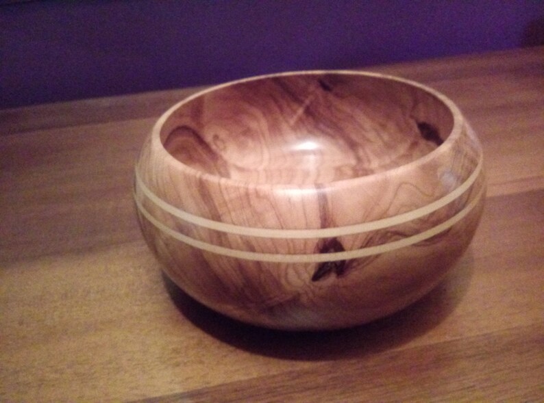 Hand Turned Spanish Olivewood Hardwood Bowl Produced With 2 White