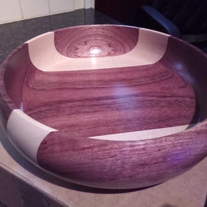 Handgedrechselte Purpleheart Schale mit Ahorn Inlays - 11 &quot;Hartholz