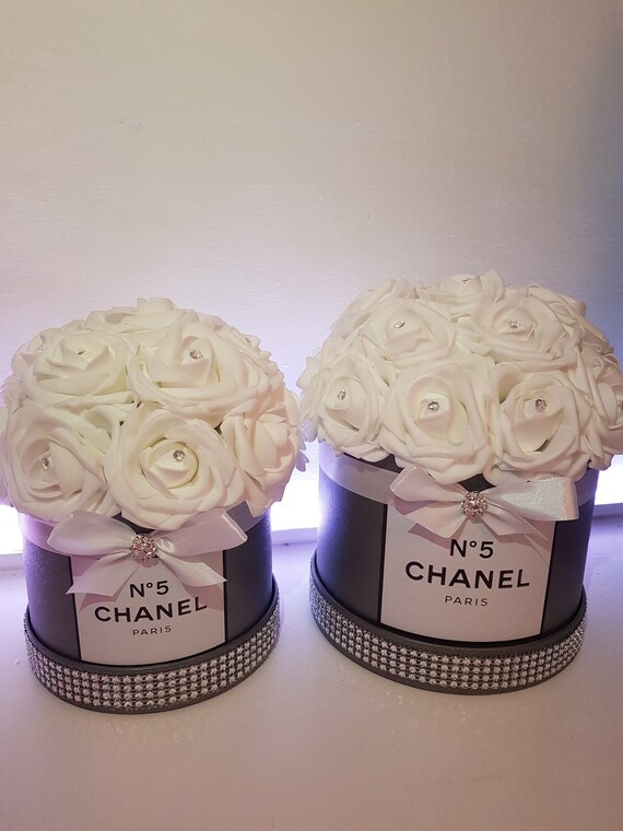 Designer Inspired Rose filled hat box with everlasting white Etsy