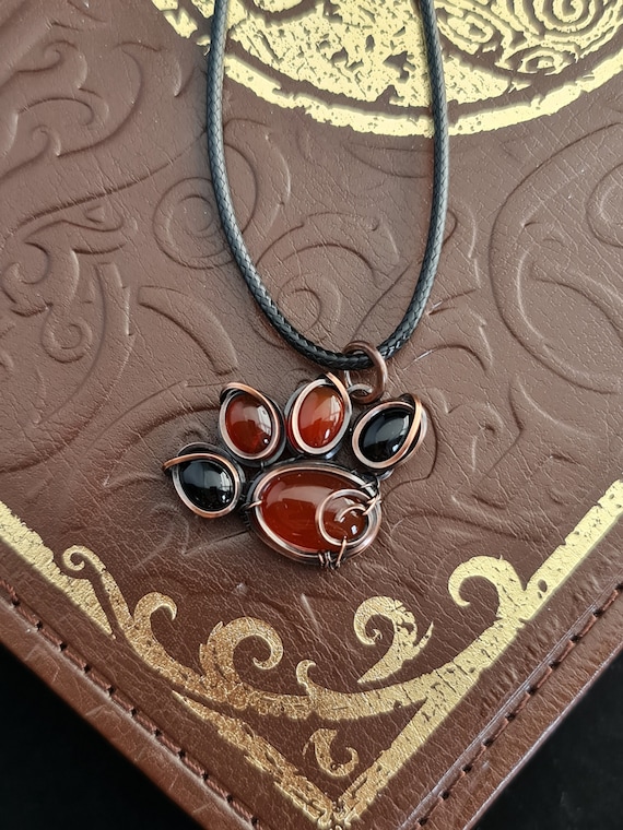 Small Copper Paw Print Necklace / Wire Wrapped Copper Pendant / Handmade Fantasy Jewellery / Unique Gift / Unisex Pendant