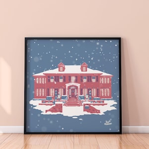 Home Alone House Poster – Illustrated Movie Art Print – Christmas Wall Decor for Fans