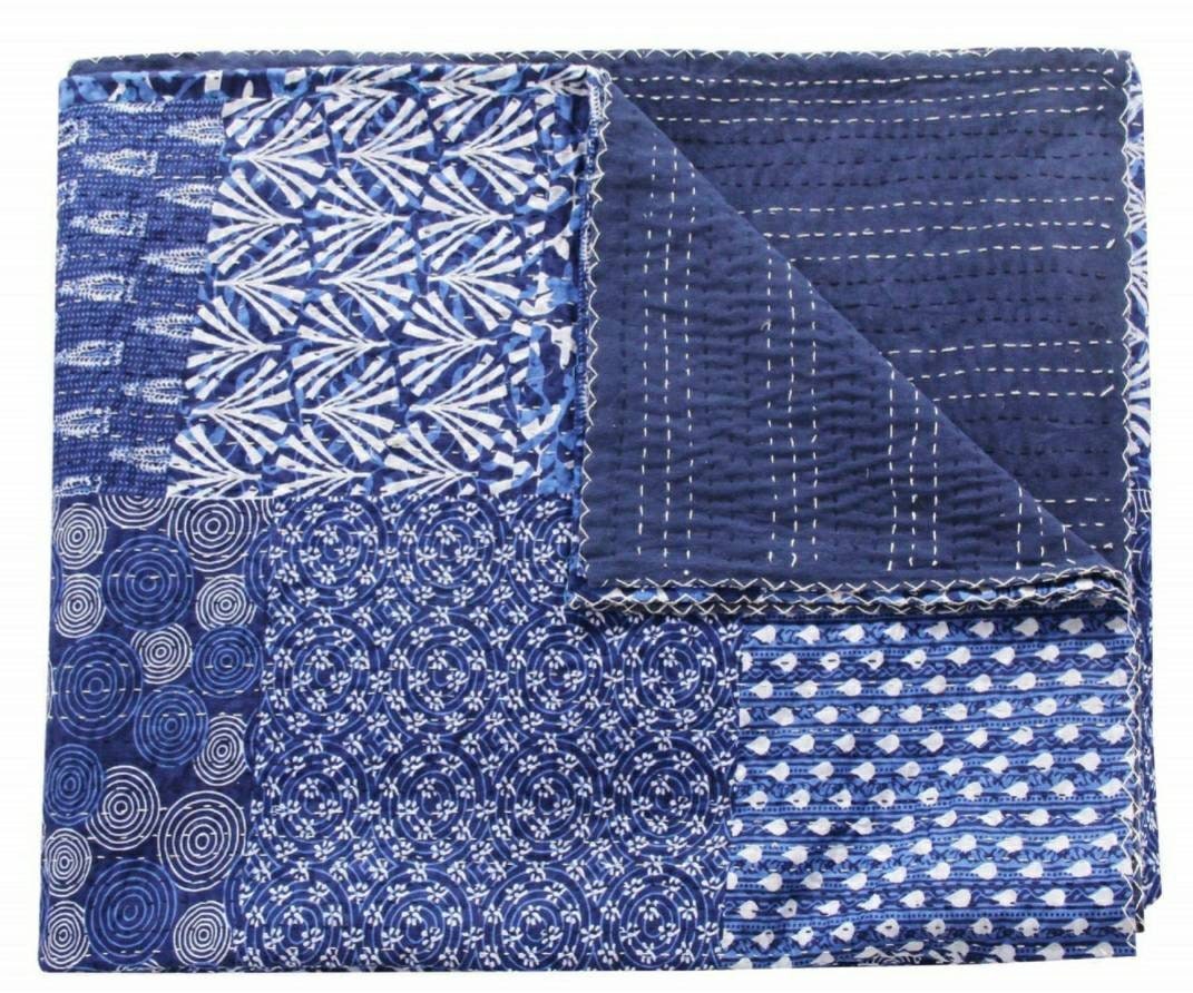 Indigo Patchwork Kantha Quilt Indian Quilt Premium Quality Etsy