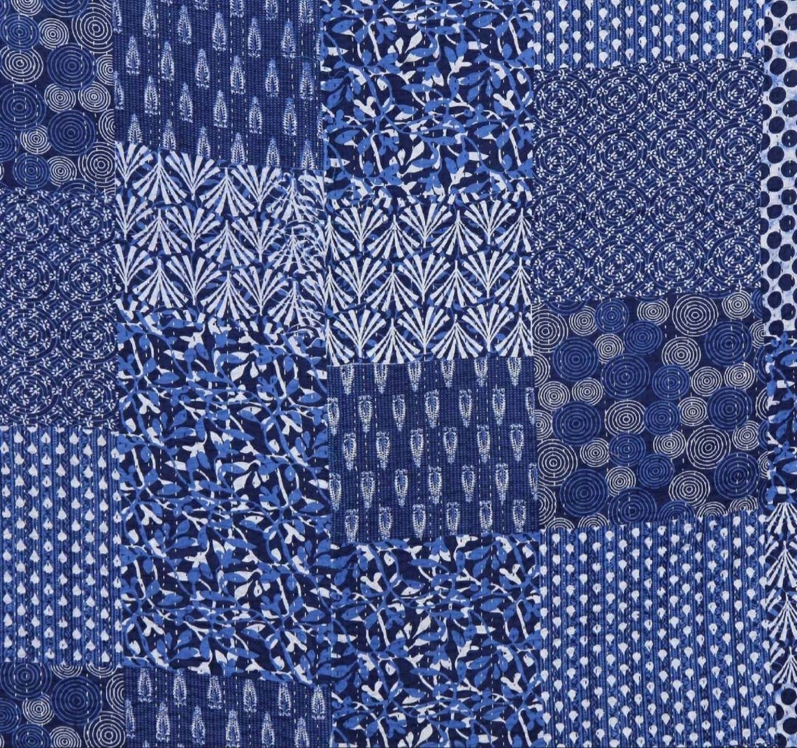 Indigo Patchwork Kantha Quilt Indian Quilt Premium Quality Etsy