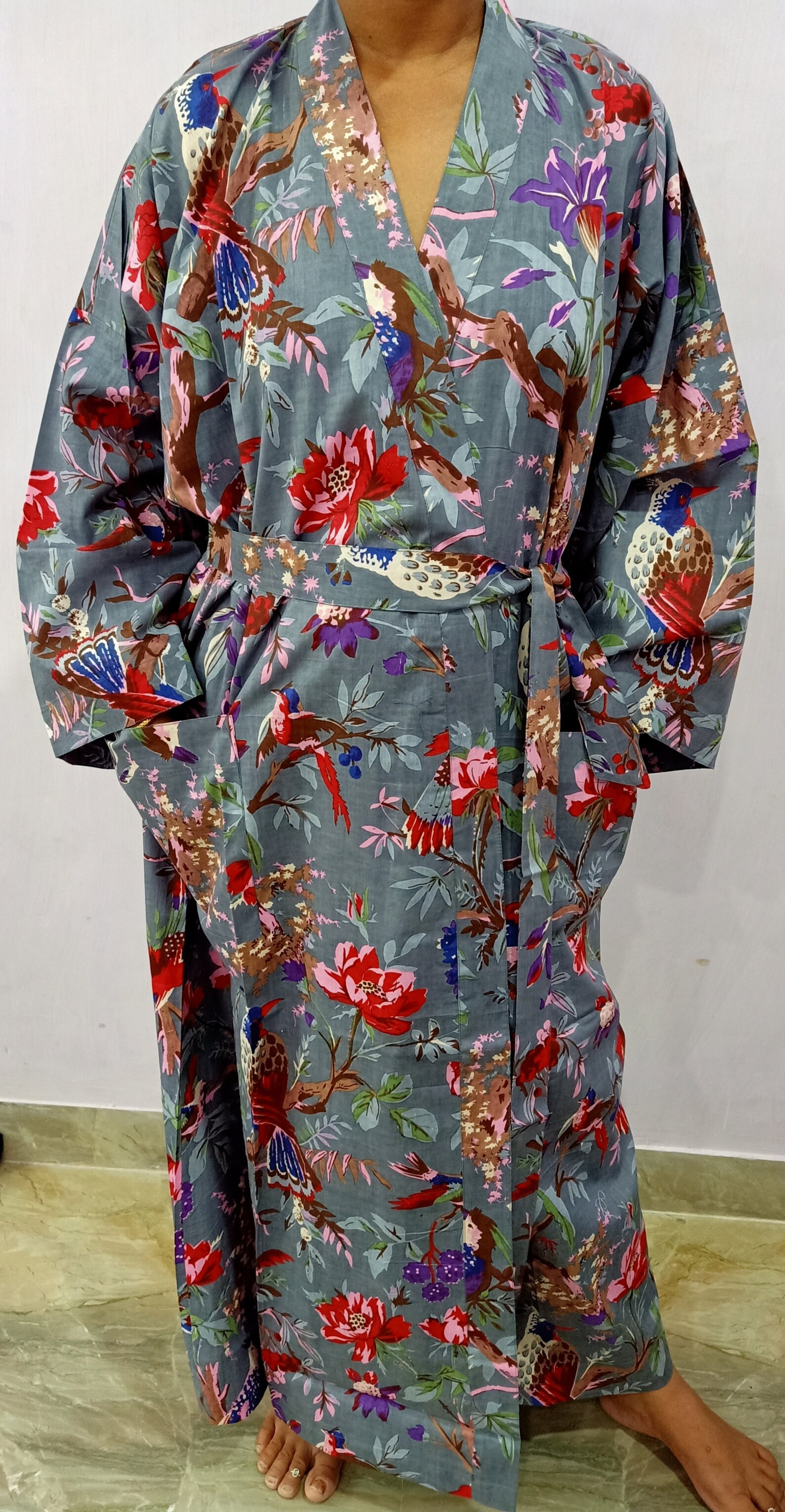 Cotton Robes Elegant Birds Print Soft And Comfortable Kimono | Etsy