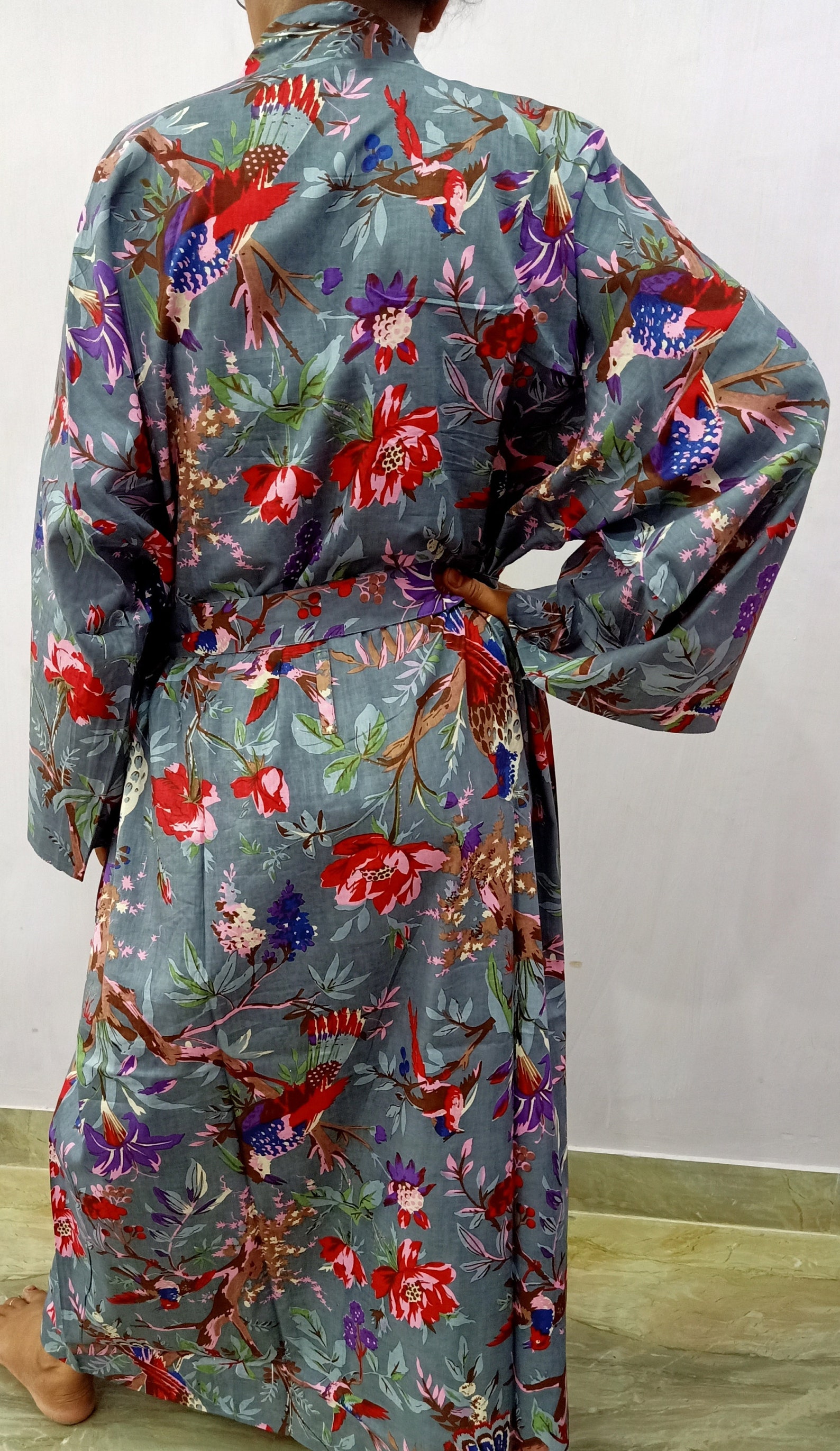 Cotton Robes Elegant Birds Print Soft And Comfortable Kimono | Etsy