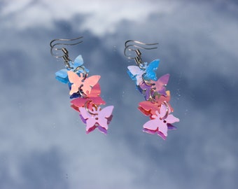 Pink flower holographic dangling earrings